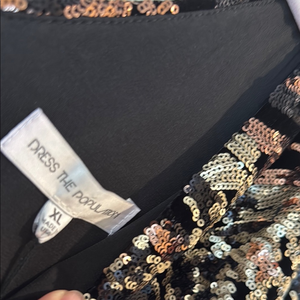 Dress the Population Black Sequin Midi Dress with Gold & Bronze Accents - Picture 4 of 9